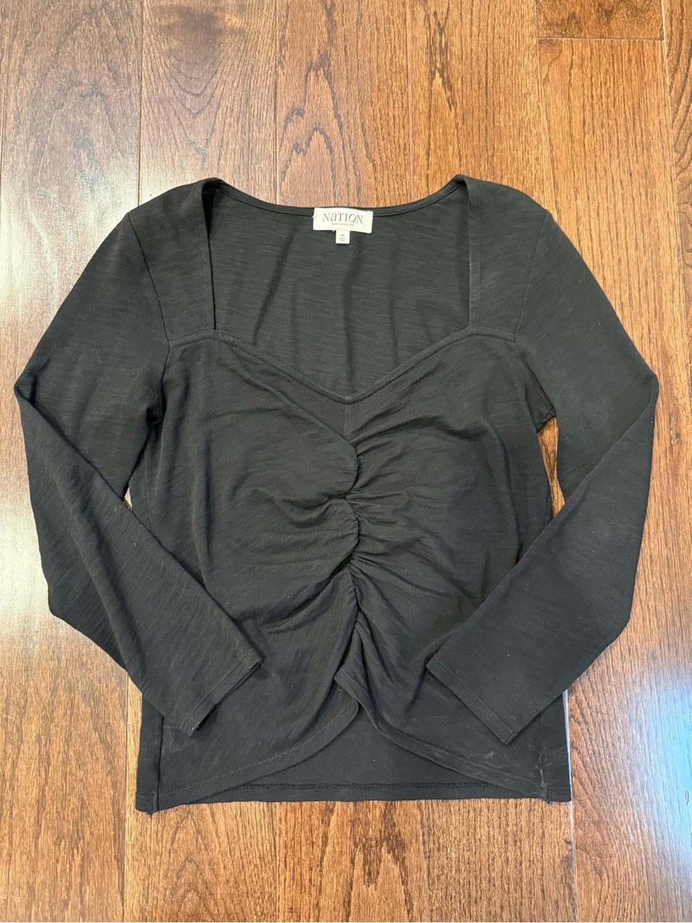 🌟NATION Black cotton Ruched Long-Sleeve Top